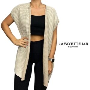 Lafayette 148 New York Sleeveless Knit Cardigan - Neutral Beige - Size M/L